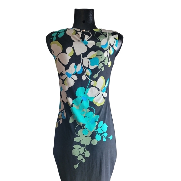 Jeune Jeunesse Black Colorful Floral Print Sheath Dress S - Picture 6 of 7